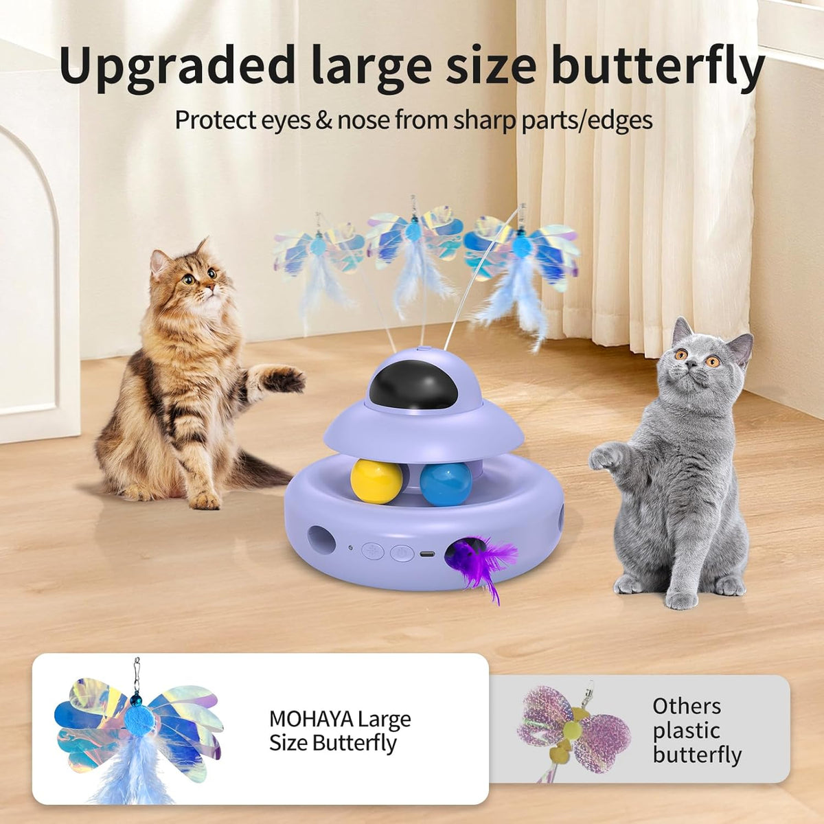 Smart electronic cat toy with Type-C fast charging port and power buttons