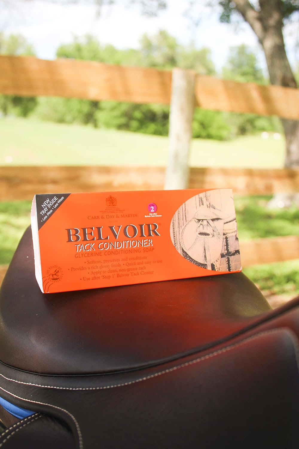 Glycerine and coconut oil leather conditioner bar for horse saddles and boots.