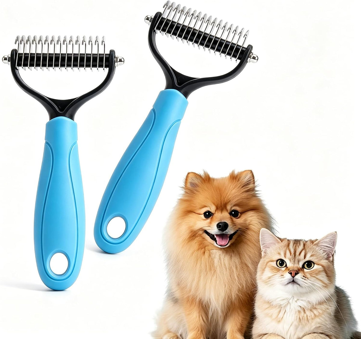 Professional double sided deshedding rake for Indian Spitz and fluffy dog breeds