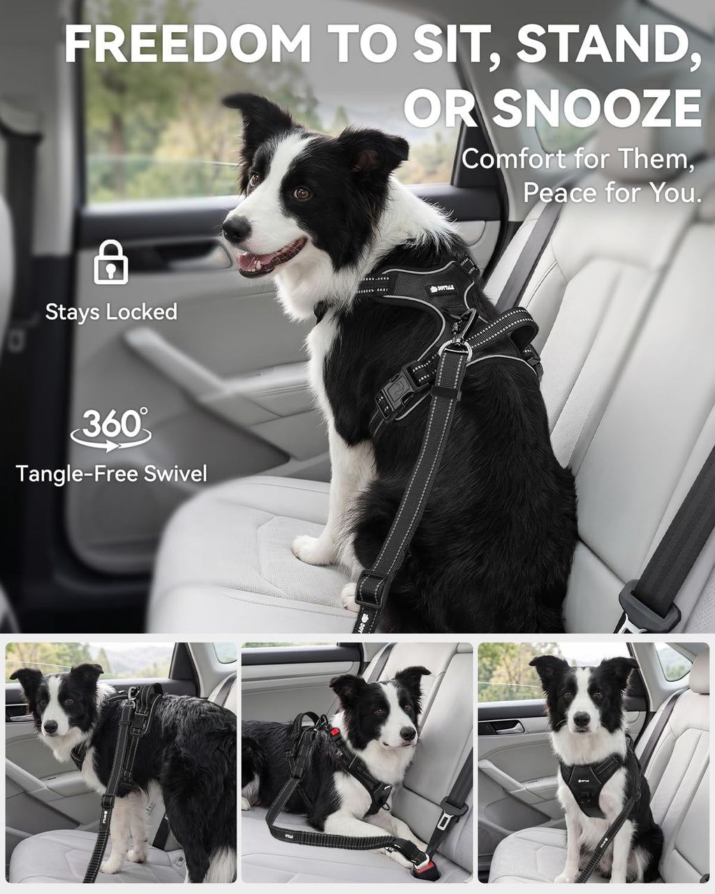 Reflective stitching detail on Joytale dog seat belt