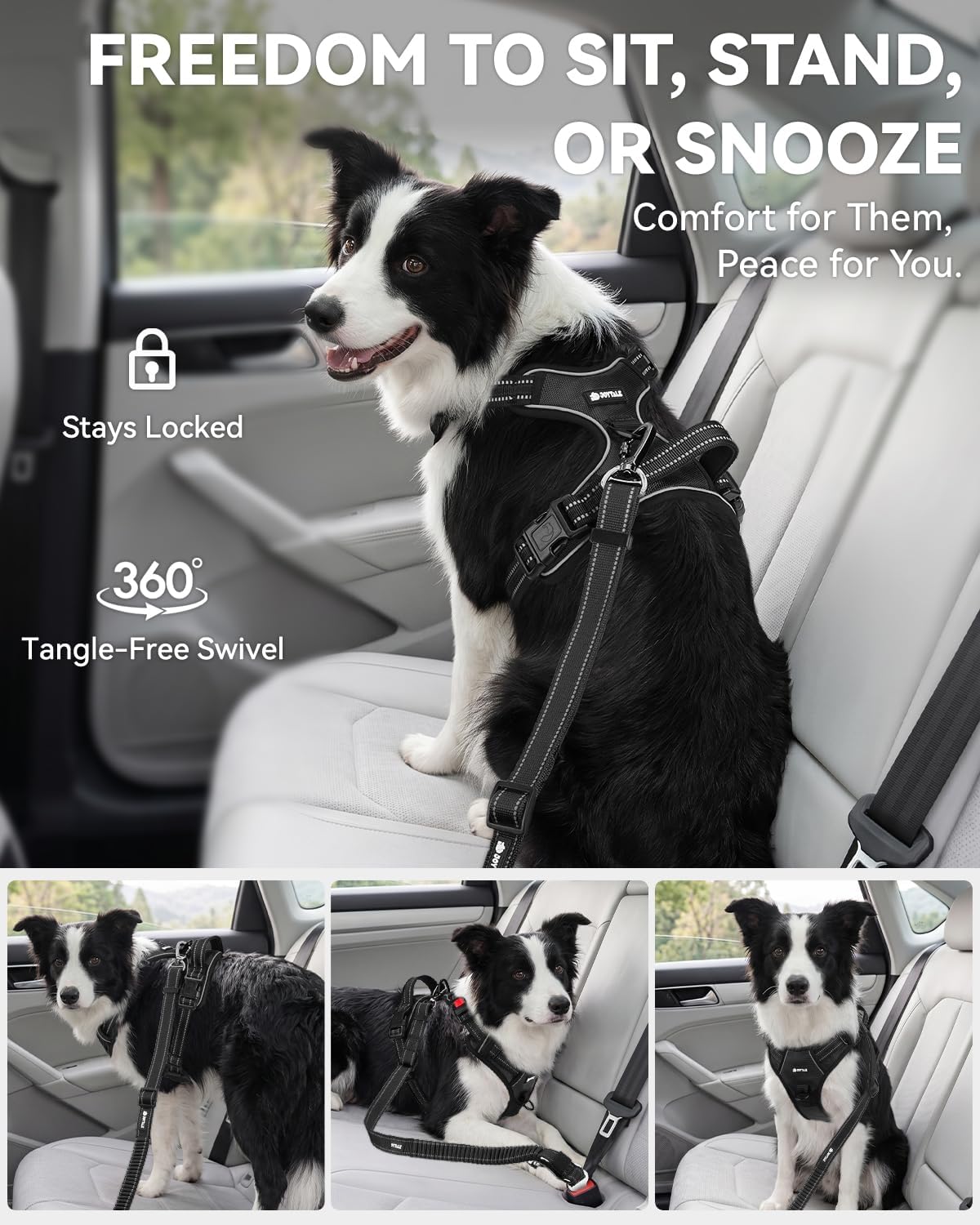 Reflective stitching detail on Joytale dog seat belt