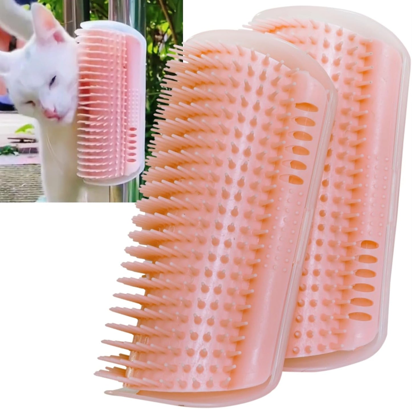 Side view of the two pack self grooming cat brushes highlighting the extended length