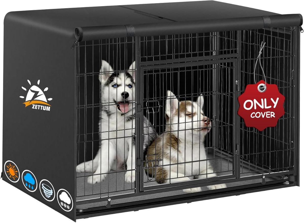 Zettum dog crate cover 36 inch front view on wire pet kennel
