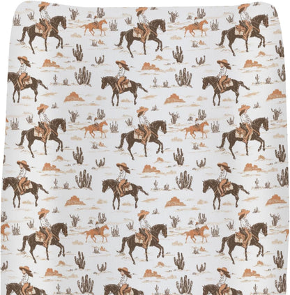 ZoUbqchY vintage cowgirl and horse changing pad cover front view