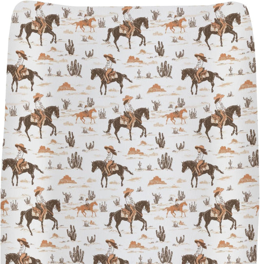 ZoUbqchY vintage cowgirl and horse changing pad cover front view