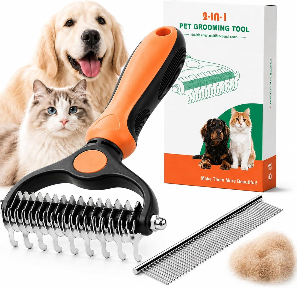 2-in-1 Pet Grooming Tool for Dogs & Cats, Double Sided Dematting Brush Set, Dual Teeth Pet Deshedding Comb for Shedding Fur Removal, Professional Grooming Rake for Long & Short Hair - Image 9