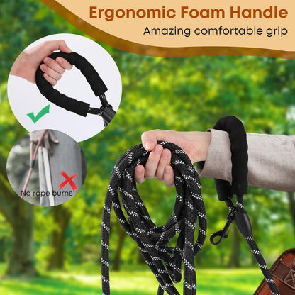 Comfortable foam padded handle of the Leterno long leash being held securely.