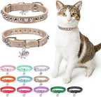 Leather Cat Collars for Boy Girl Cats with Bell and Safety Elastic Belt, Personalized Rivets Stud Adjustable Safe Buckle Collar with Skull Charm for Kitty Small Pets, Black 7"-9" - Image 9