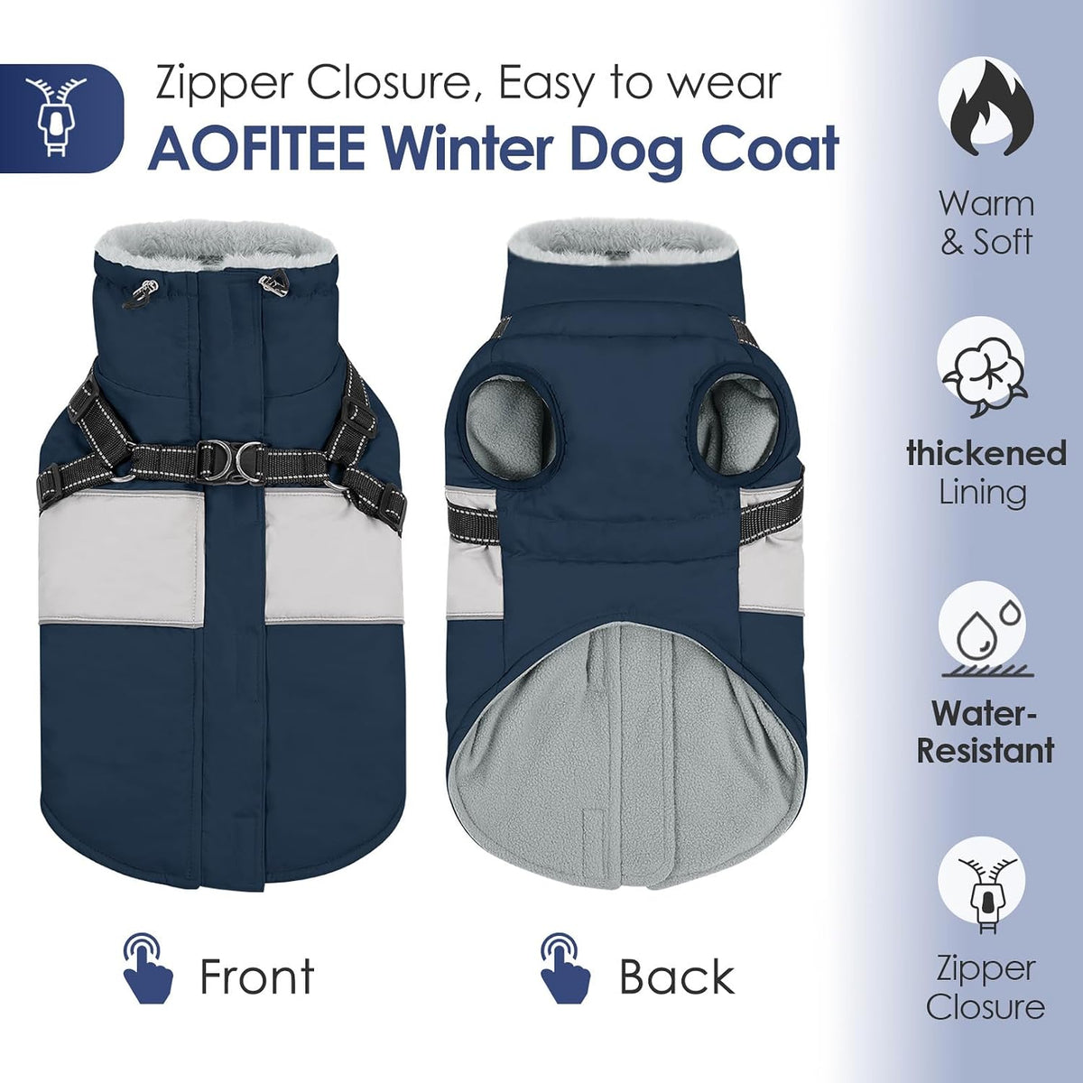 Fleece lined pet jacket with furry collar close up