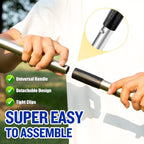 Heavy duty metal dog poop scoop set being used on outdoor garden grass for clean up.