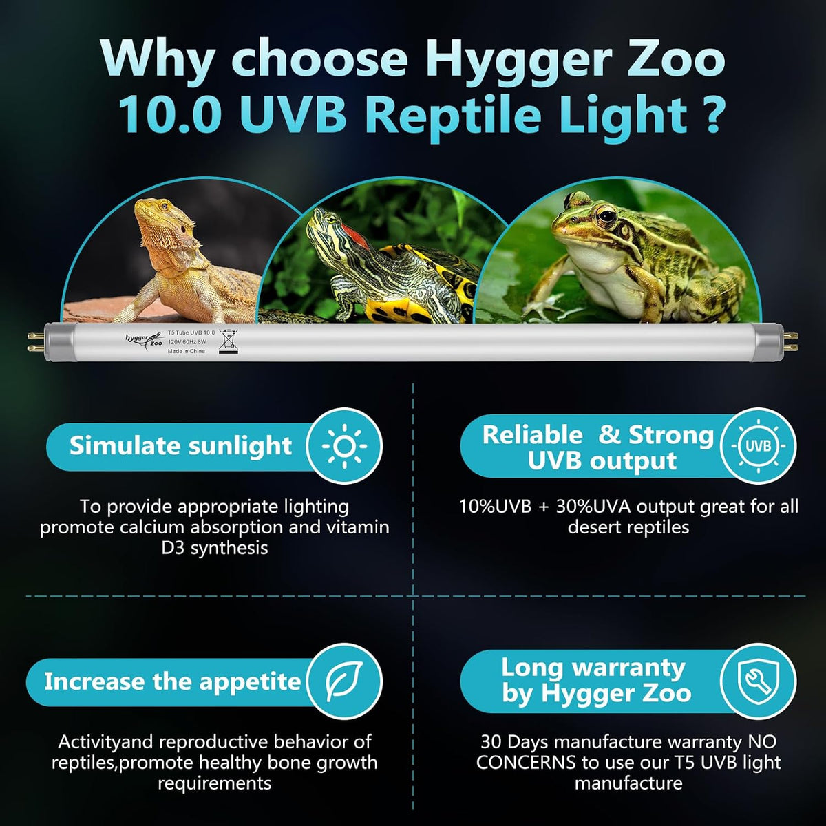 Hygger Zoo twenty-four Watt T5 Reptile Lamp Tube dual set displayed on a white background.