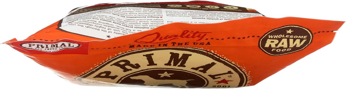 Primal pet food 3 pound resealable bag back label details