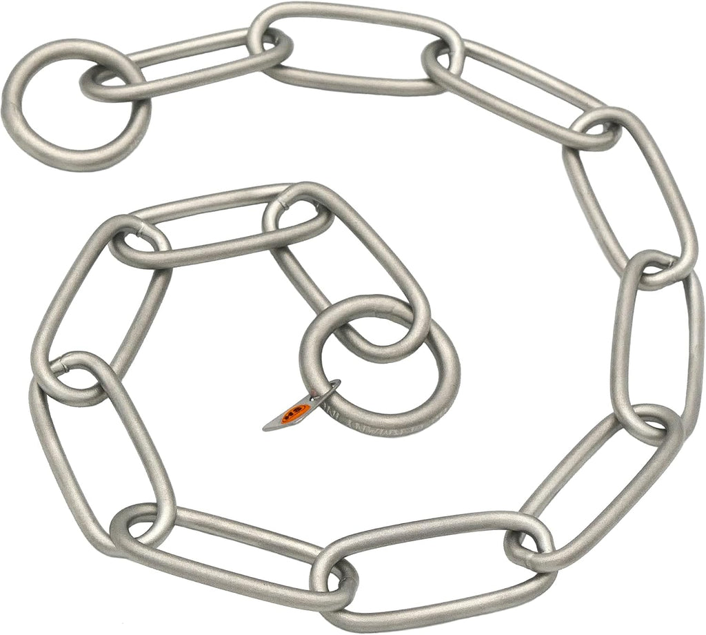 Close up of durable matte stainless steel chain links