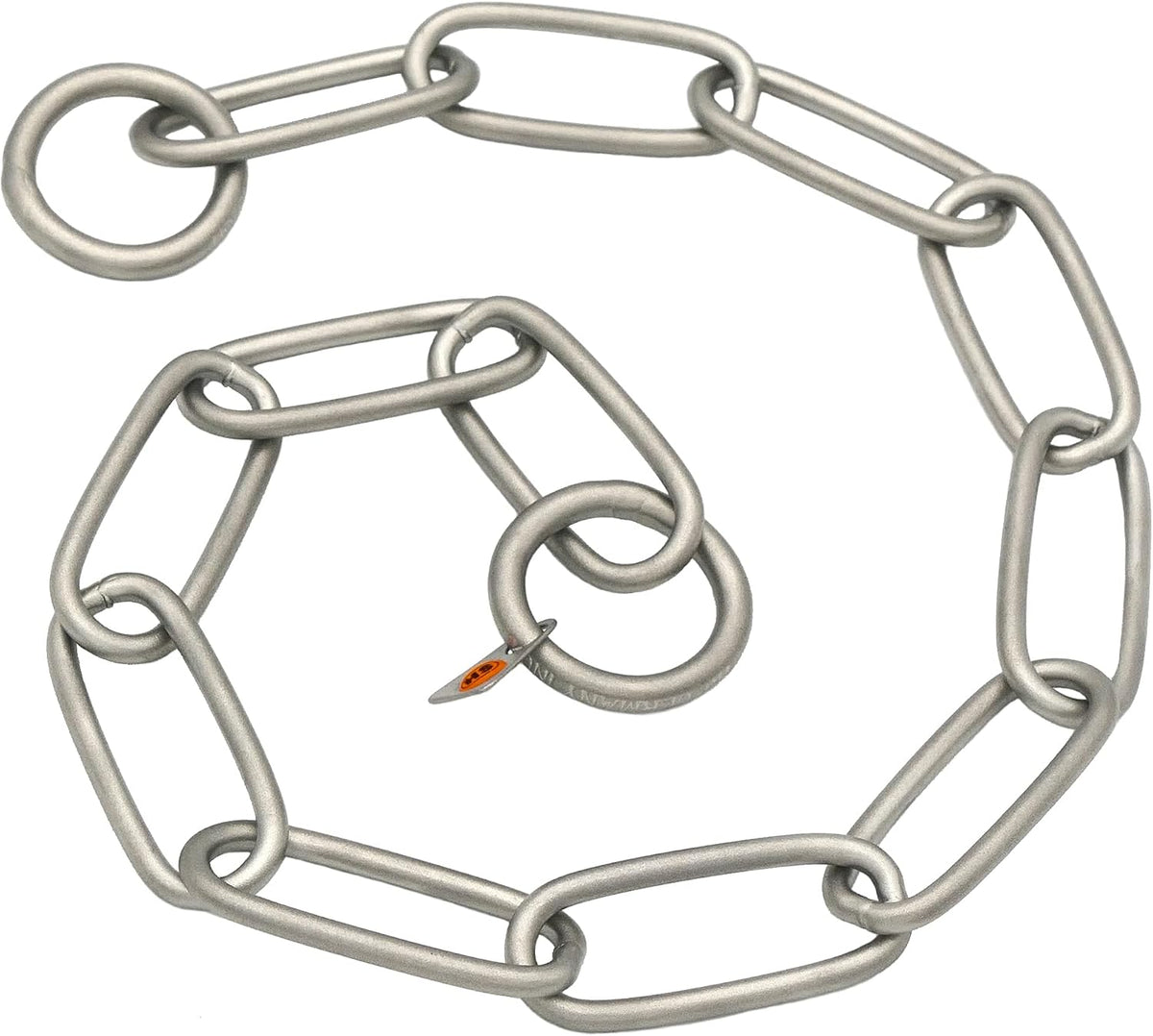 Close up of durable matte stainless steel chain links