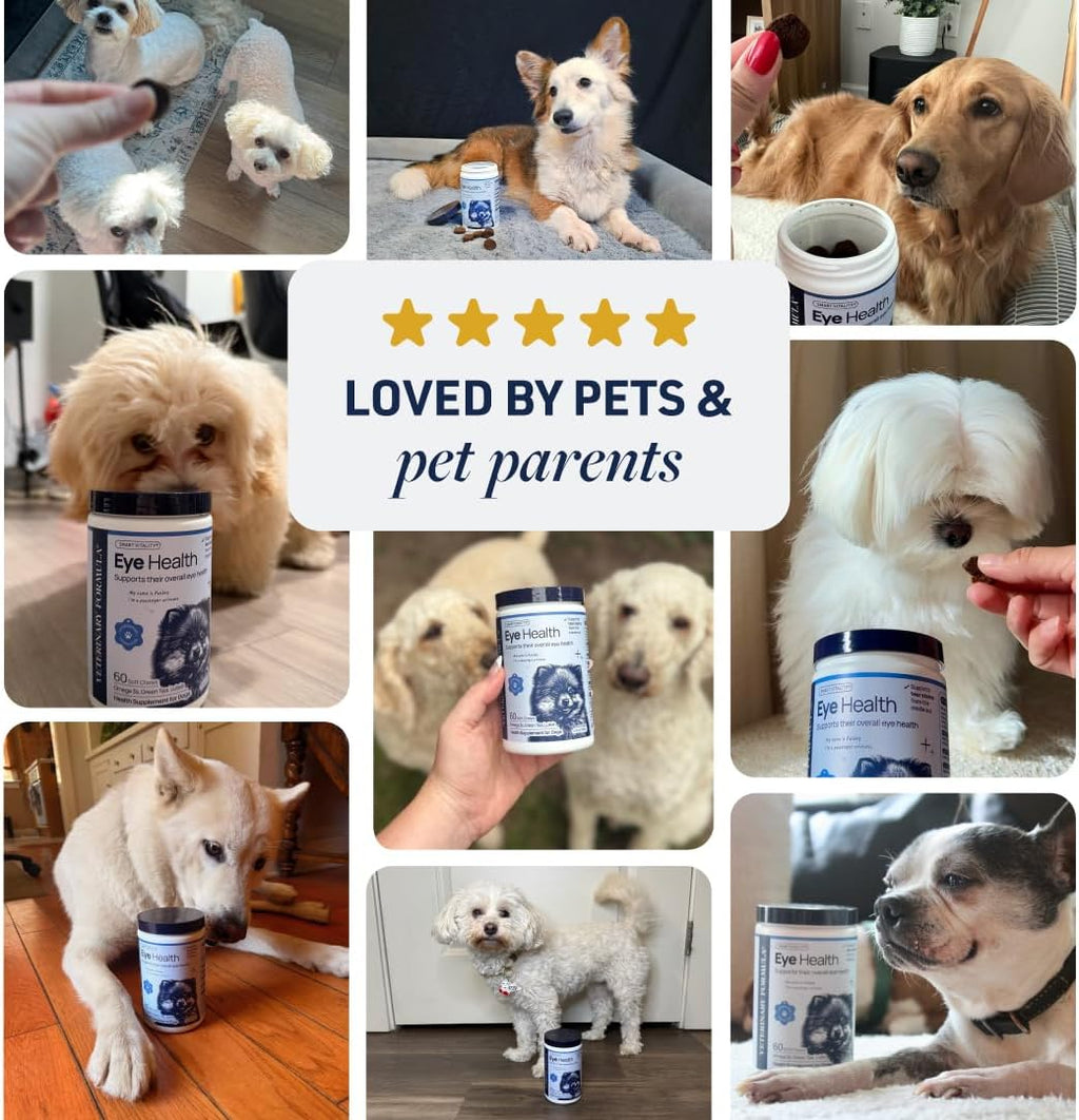 Veterinary Formula Eye Health Supplement for Dogs - Vet-Formulated Tear Stain Chews with Omega 3, Lutein & Cranberry - Smart Vitality Supports Eye Moisture, Stain Reduction & Immunity, 60 Soft Chews - Image 9