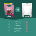 Dog enjoying healthy Jinx beef jerky bites snack
