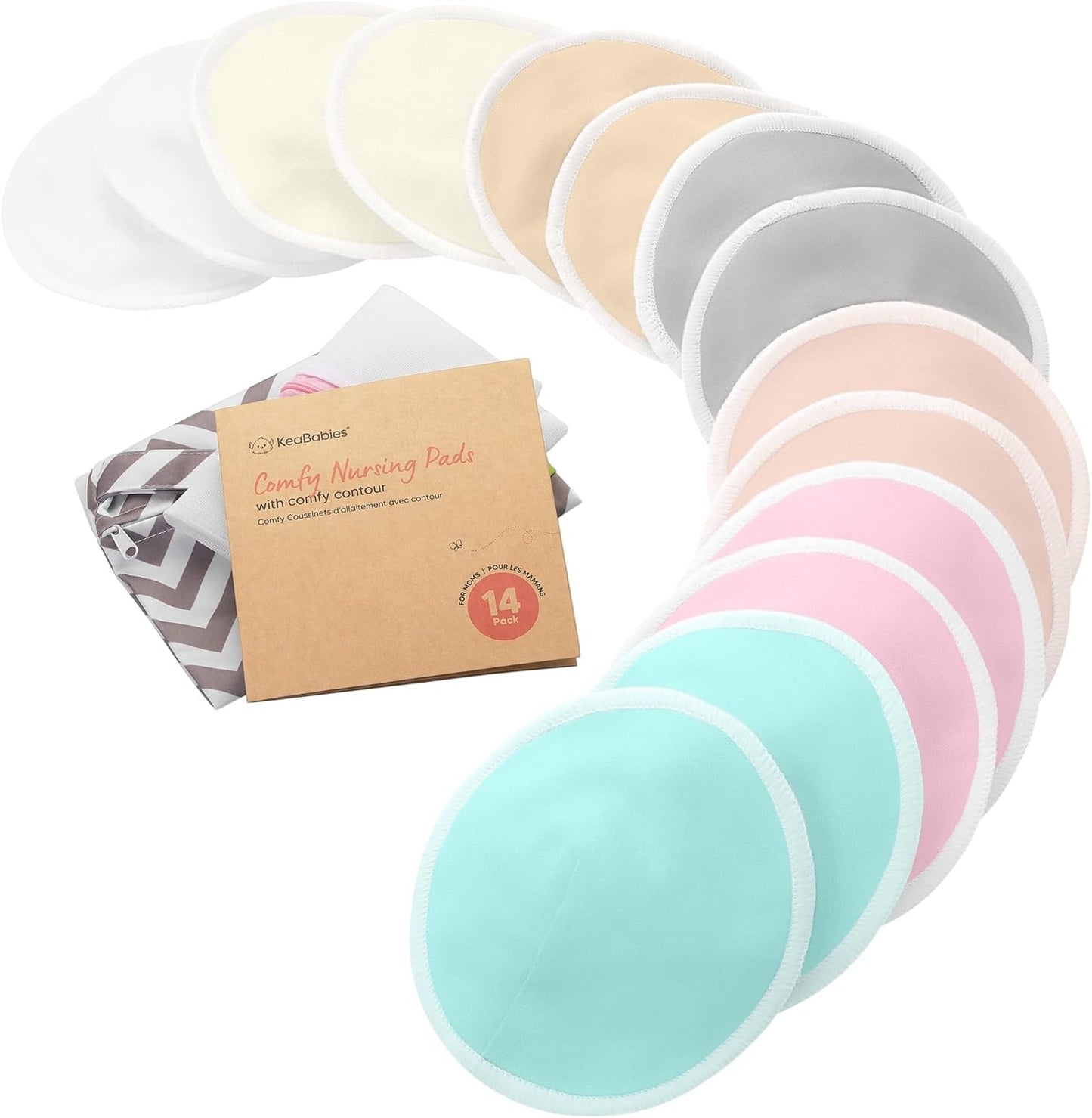 KeaBabies organic bamboo nursing pads front view with wash bag