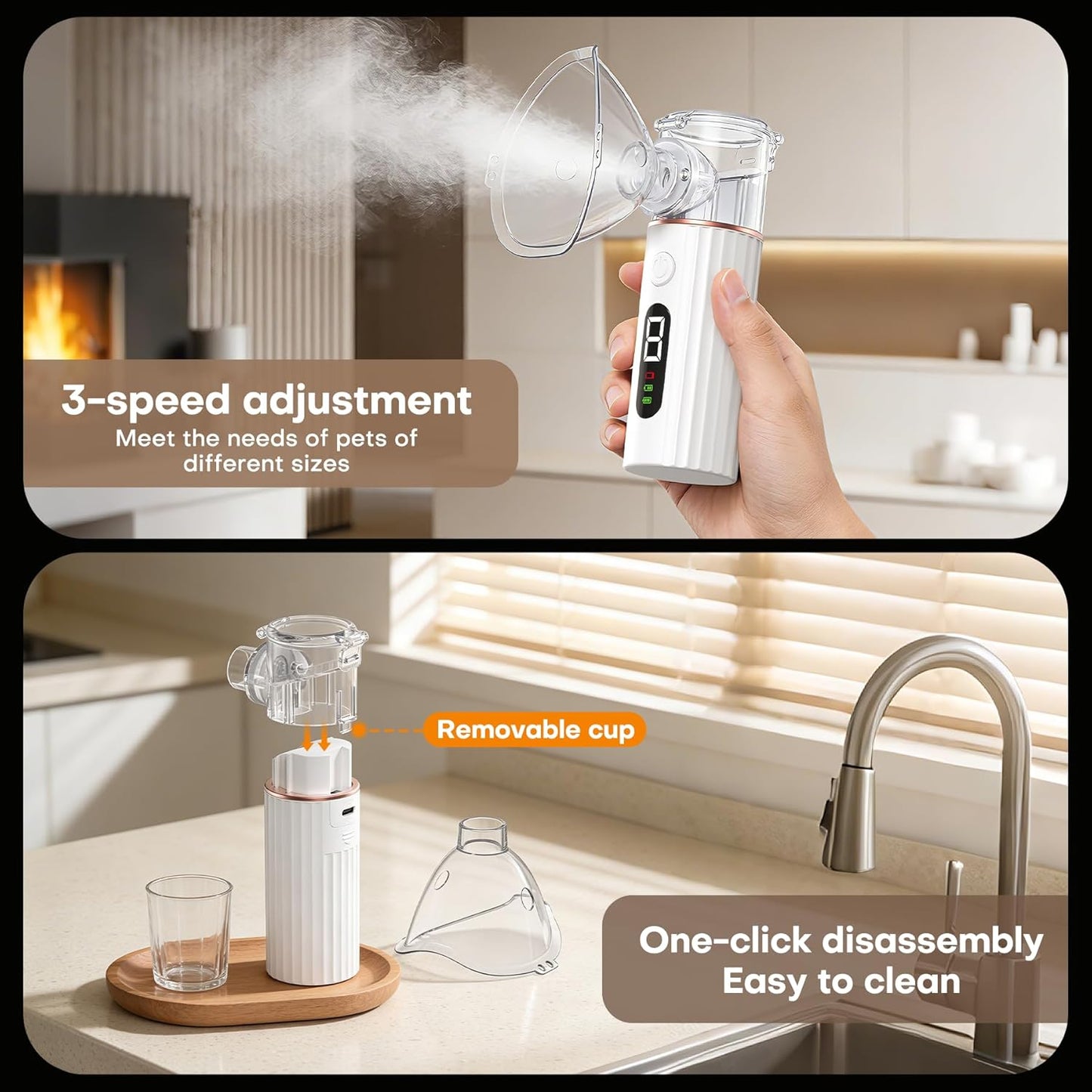 Maitmt rechargeable pet inhaler device with included silicone masks for small animals.