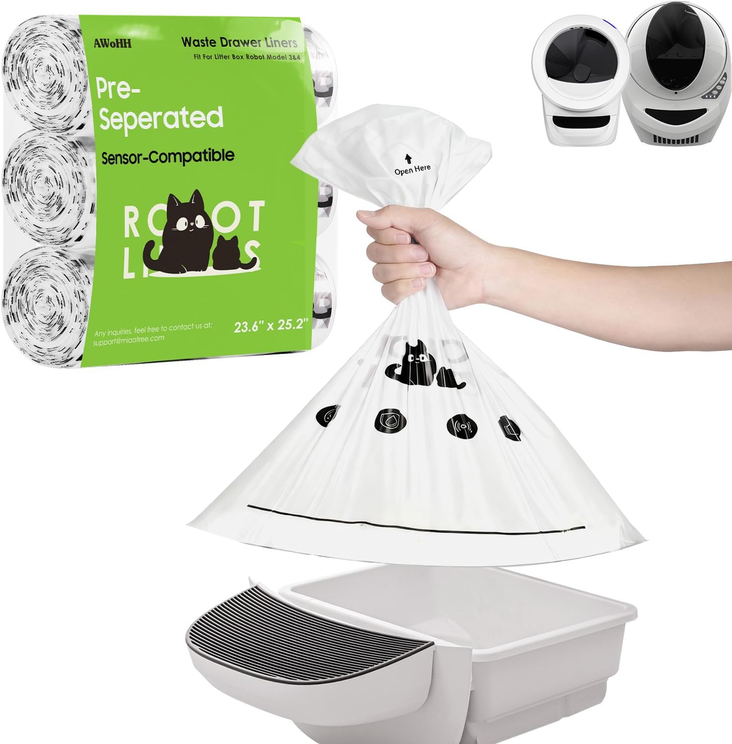 90 Pack Cat Litter Box Robot Model 5/4/3 Waste Bags, Tear-free, Transparent, Sensor-compatible, Automatic Litter Box Liners Bags, 9-11 Gallon Capacity - Image 11