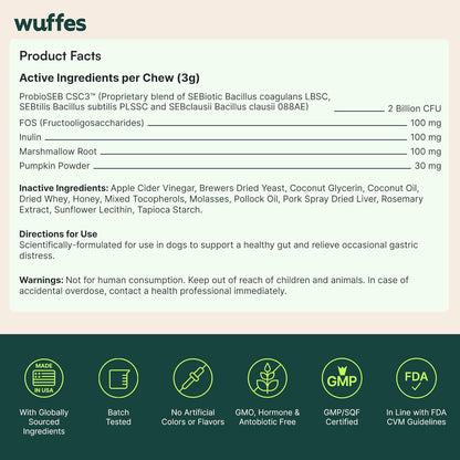 Premium Wuffes probiotic chews for canine digestive support