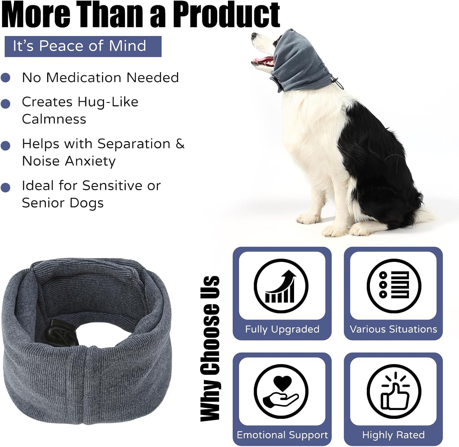 Dog ear cover with adjustable hook and loop fastener strap