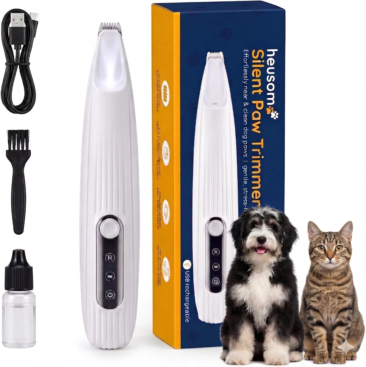 Heusom Silent Groom Pro Pet Paw Trimmer front view cordless pet shaver