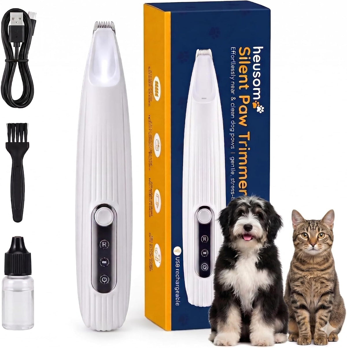 Heusom Silent Groom Pro Pet Paw Trimmer front view cordless pet shaver