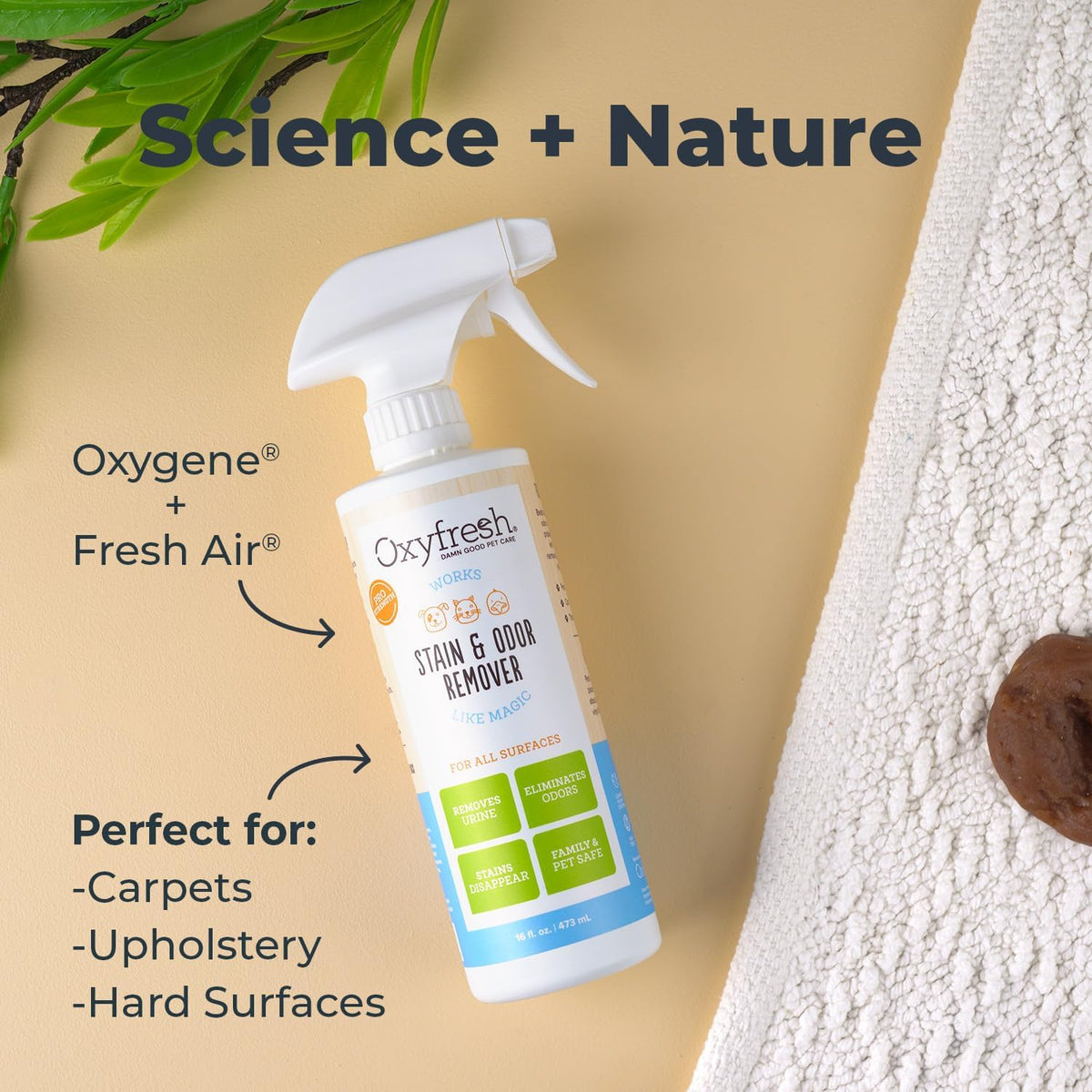 Fragrance free pet urine neutralizer spray bottle showing clear product label details.