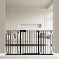 WAOWAO extra wide baby gate front view installed in a wide hallway doorway.