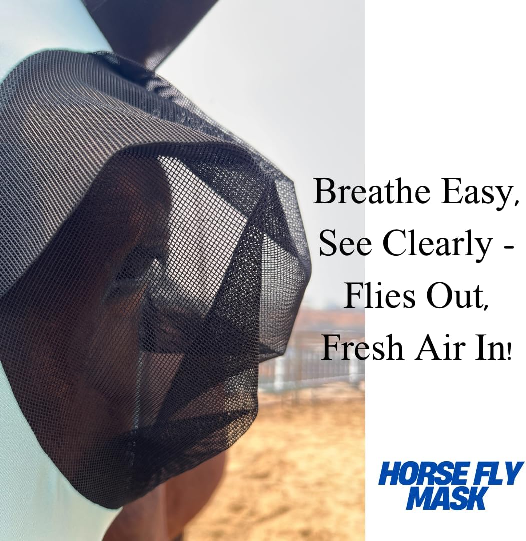 View of mane opening on horse fly mask for clear vision