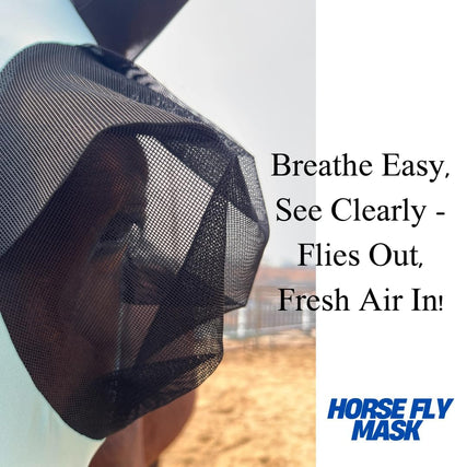 View of mane opening on horse fly mask for clear vision