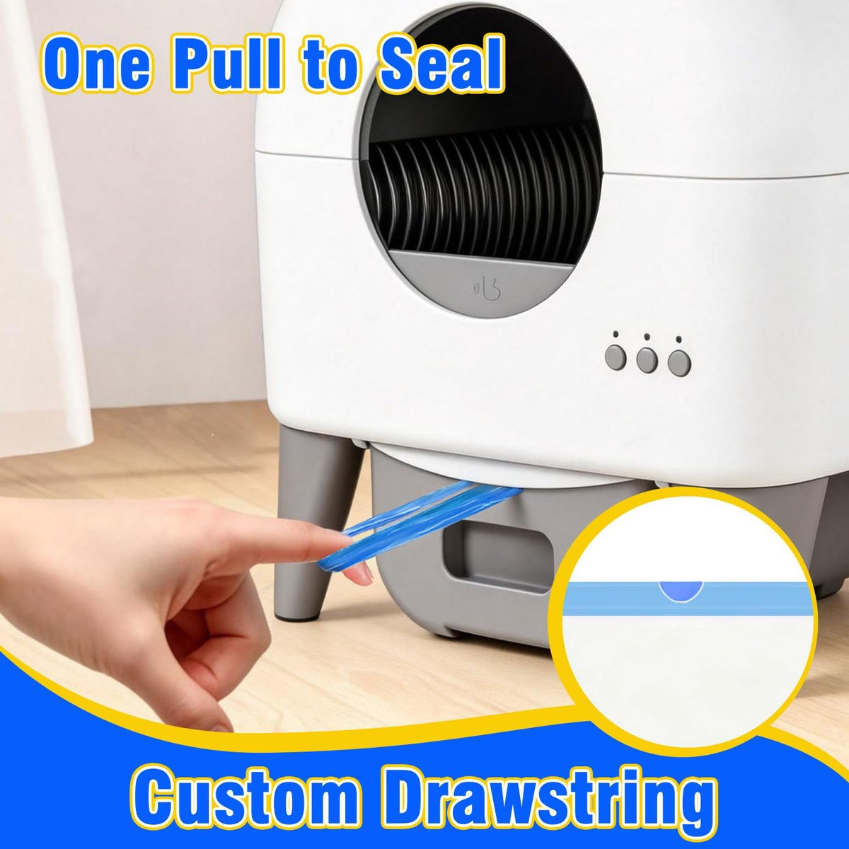 Premium waste drawer bags designed for automatic self cleaning litter boxes.