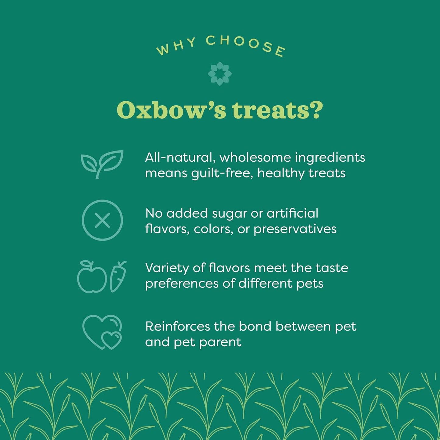 Back label of Oxbow small animal rewards detailing nutritional facts and feeding guidelines