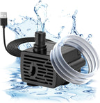 DaToo 3W mini submersible USB water pump front view showing flow adjustment dial.