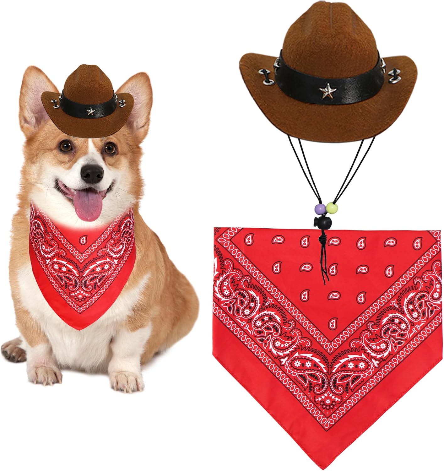 GOYOSWA Dog Halloween Costumes, Dog Cowboy Costume Halloween Pet Cowboy Hat Bandana Scarf for Small Medium Large Dogs Pets (Brown Hat & Red Bandana, Large) - Image 11