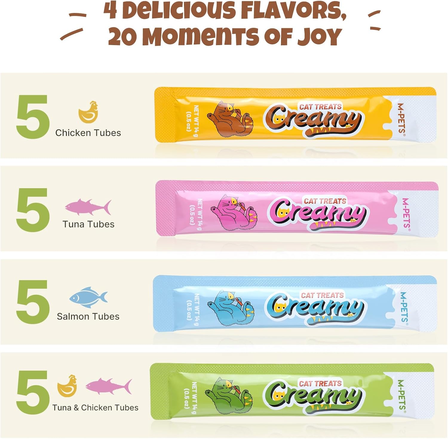 M-Pets variety pack showing flavor options including salmon and tuna