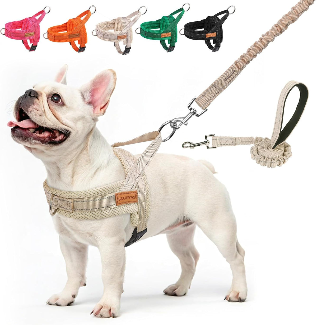 BEAUTYZOO Dog Harness for Small Dogs, No Pull Dog Harness and Leash Set, Soft Escape Proof Puppy Vest Harness with Handle, Reflective Lightweight Step in Harness for Girl Boy Dogs, Beige XS - Image 10