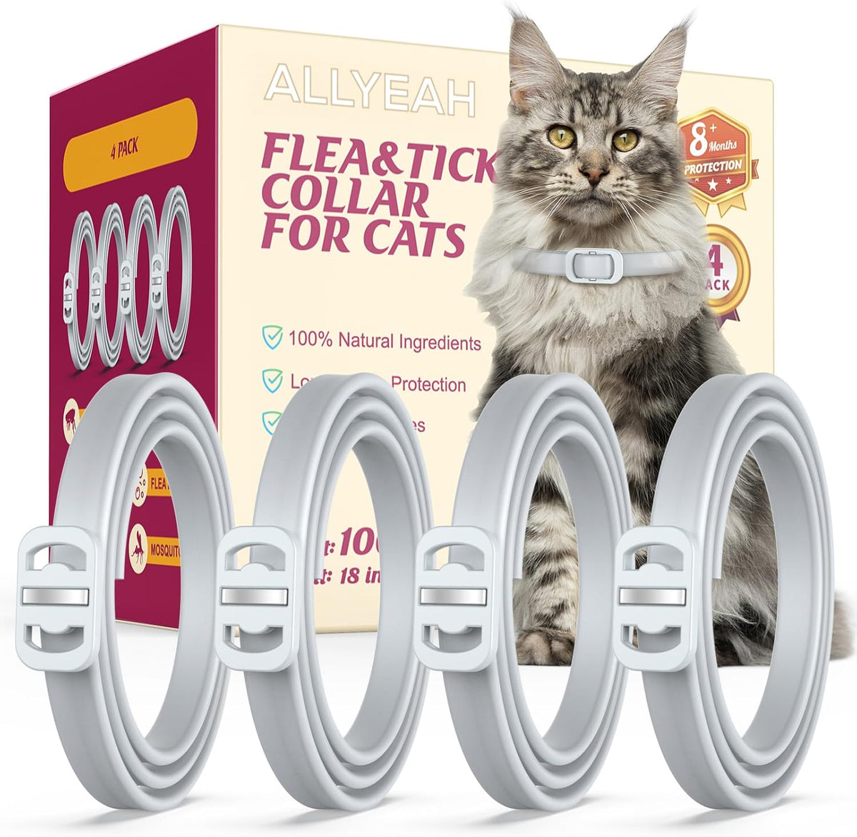 Allyeah natural flea and tick collar for cats 4 pack front view