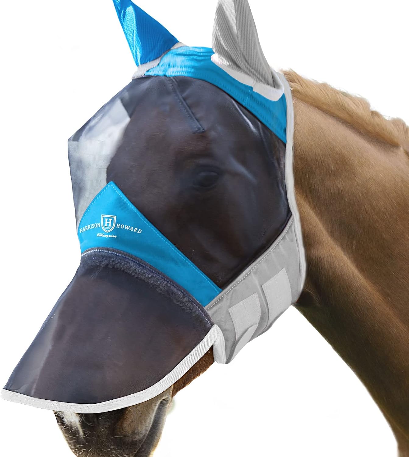 Harrison Howard CareMaster Pro Luminous Horse Fly Mask Large Eye Space Long Nose with Ears UV Protection for Horse Summer Mint Full Size - Image 10