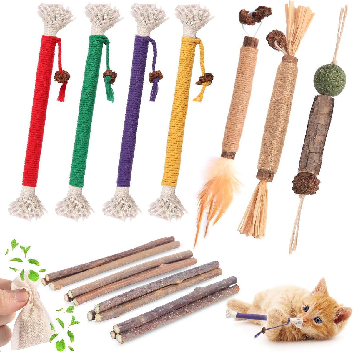 Kyouki Cat Toys Cat Chew Toys, Silvervine Sticks Catnip Rope Toys for Cats Teeth Cleaning, Kitten Dental Care, Kitty for Indoor Cats Increase Appetite,Enhances Oral & Dental Health (21 Pack) - Image 9