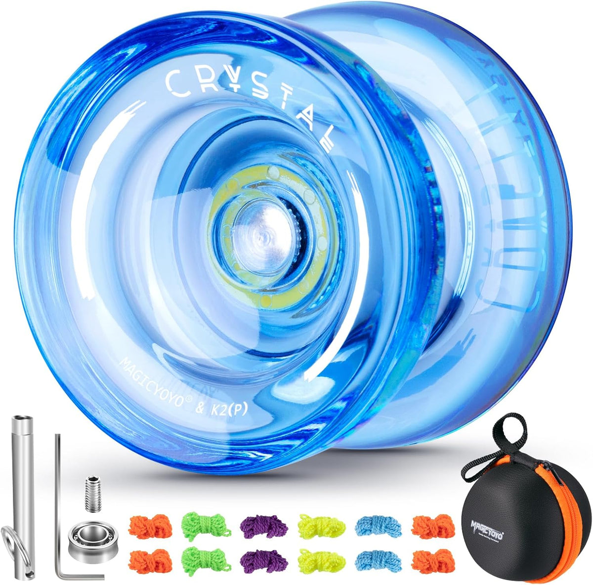 MAGICYOYO K2 Crystal Yoyo Pack of 3, Responsive Yo Yo for Kids, Professional Dual Purpose Yo-yos Replacement Unresponsive Bearing for Adults/Advanced+18 Strings+Accessory Kit(Green+Blue+Orange) - Image 14