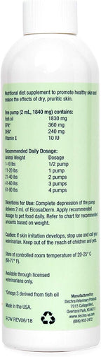 Dechra EicosaDerm 8 fluid ounce liquid skin and coat supplement for cats and dogs