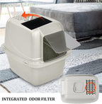 GZJoSum eco-friendly coconut shell charcoal filters demonstrating compatibility with standard hooded cat litter pans.