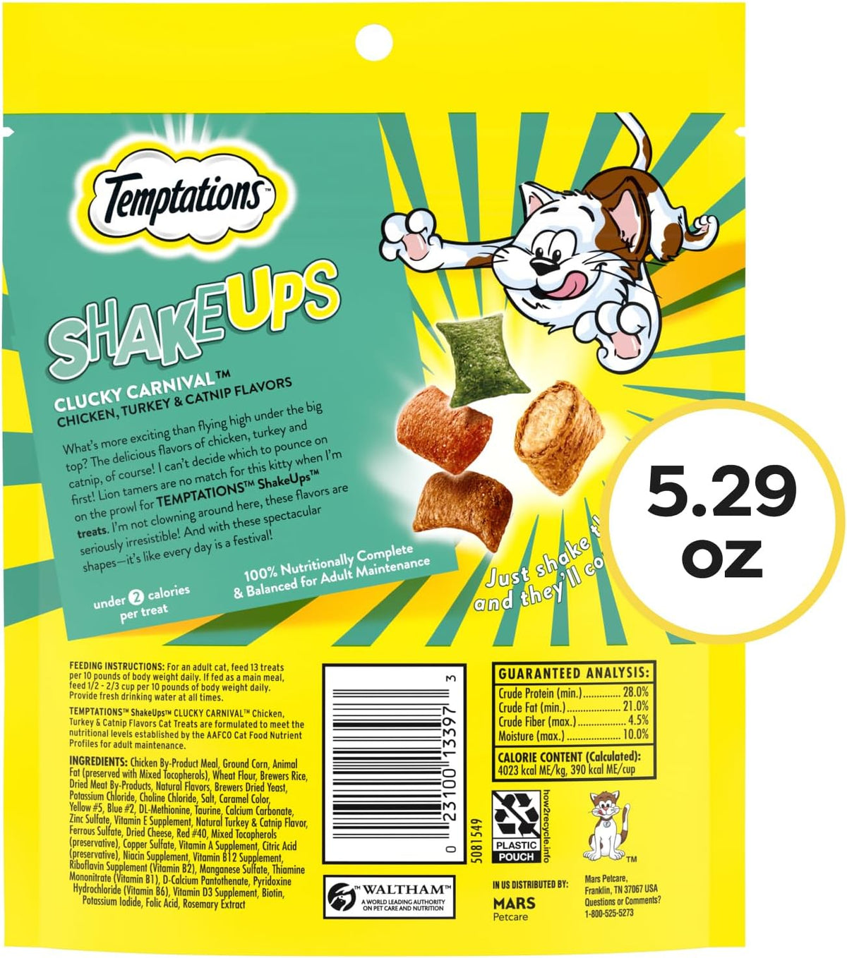 Temptations ShakeUps cat treats packaging label details