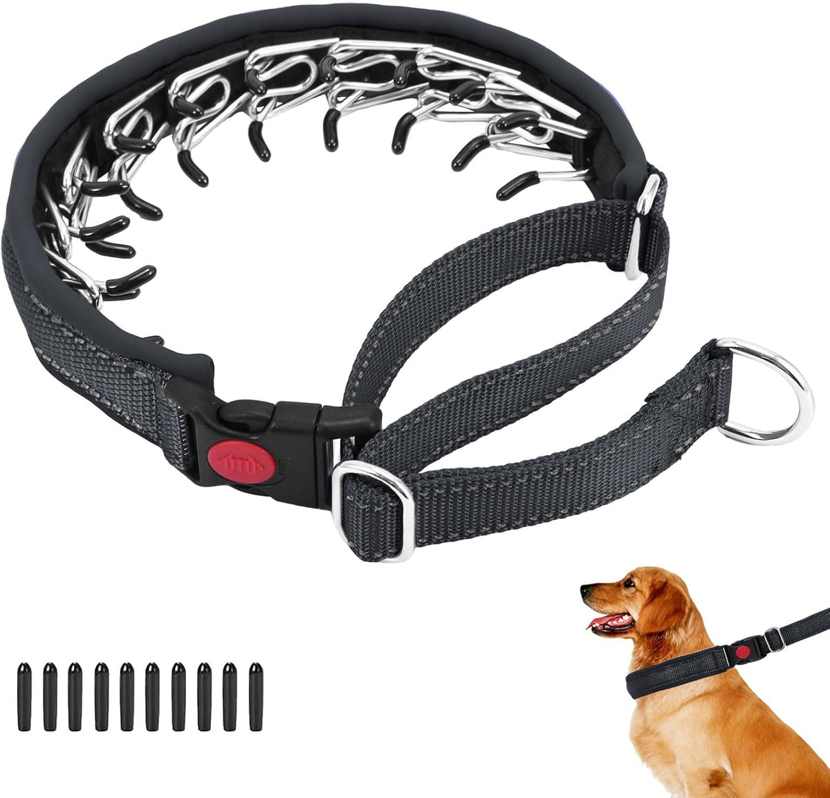 Martingale No Pull Dog Collar for Large Medium Small Dogs, Heavy Duty Nylon Reflective Adjustable Anti Pull Slip Collar with Buckle for Training Walking M Black Hot Pink - Image 9