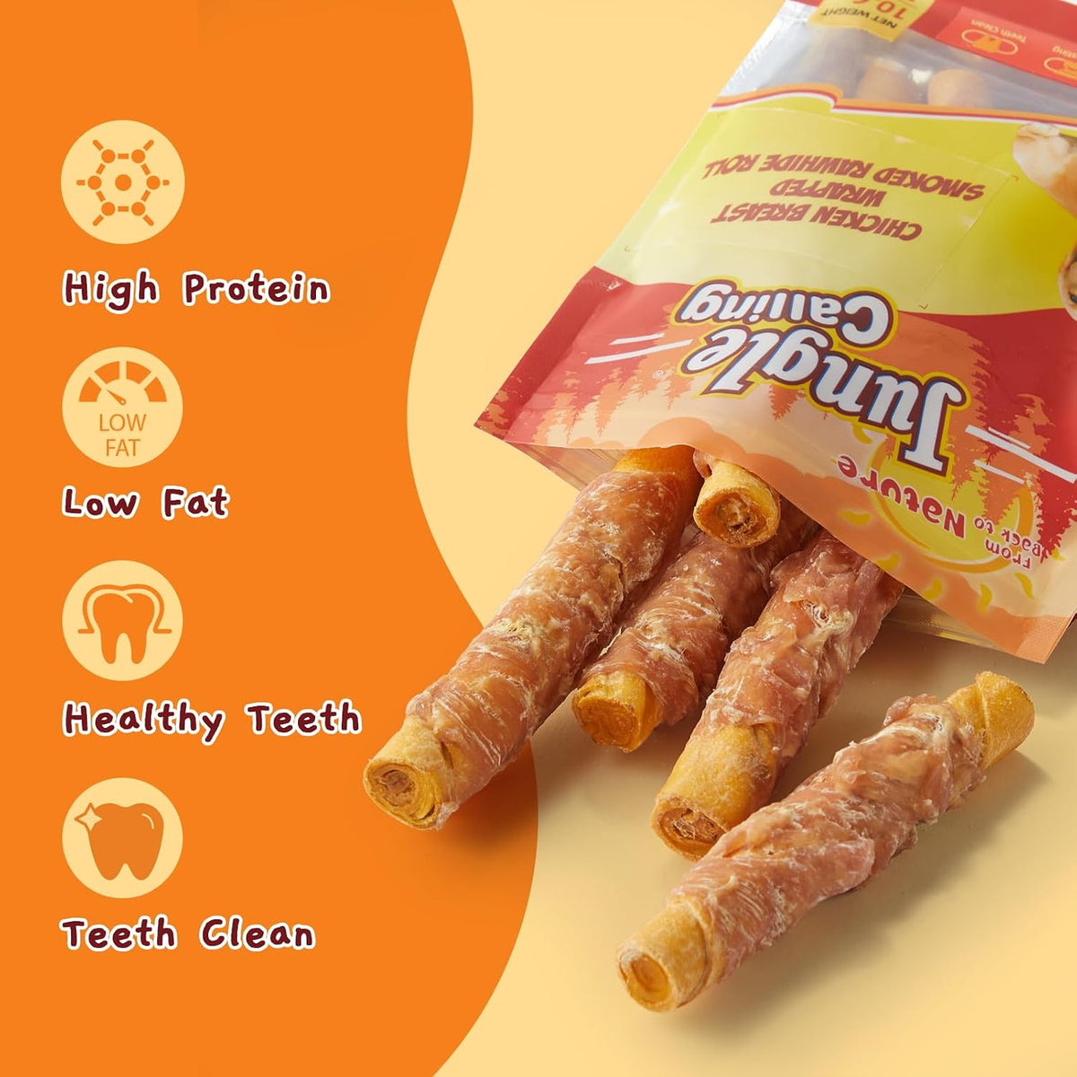 Jungle Calling premium high protein long lasting rawhide chews for medium and large dogs