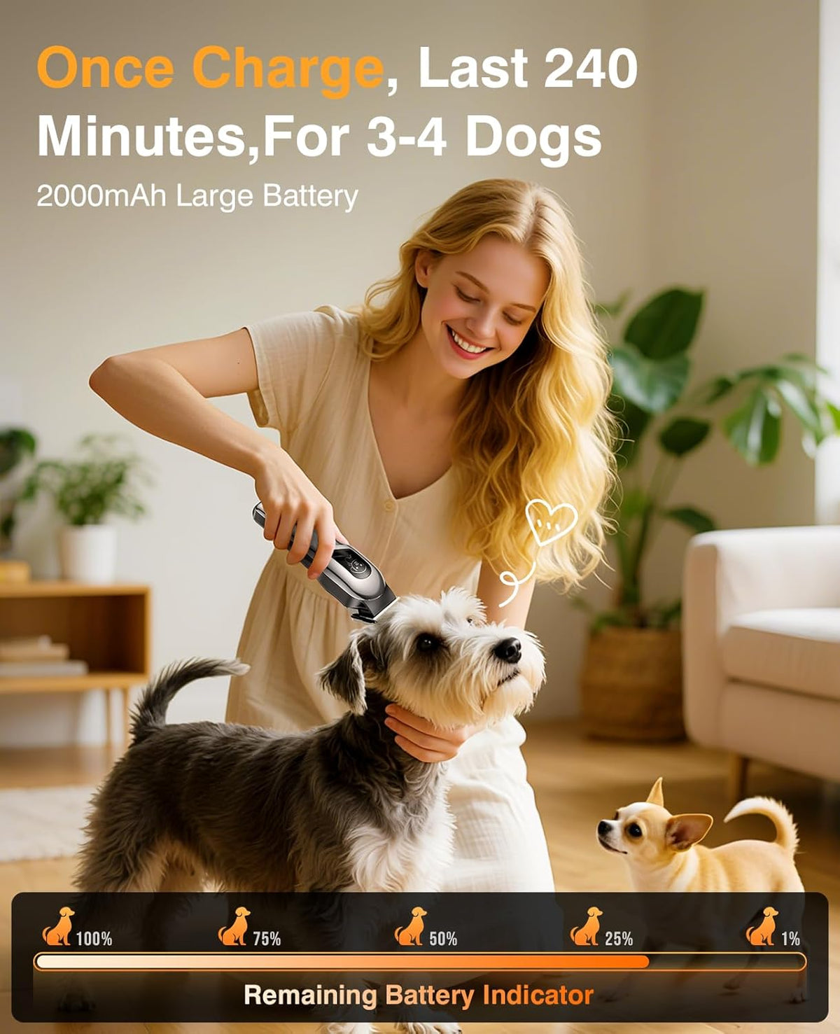 Stainless steel blade detail on the Mearens rechargeable pet shaver for dogs and cats