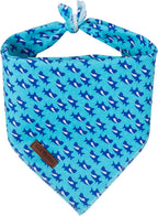 Side angle view of the securely tied Lionet Paws premium cotton dog kerchief highlighting its comfortable fit.