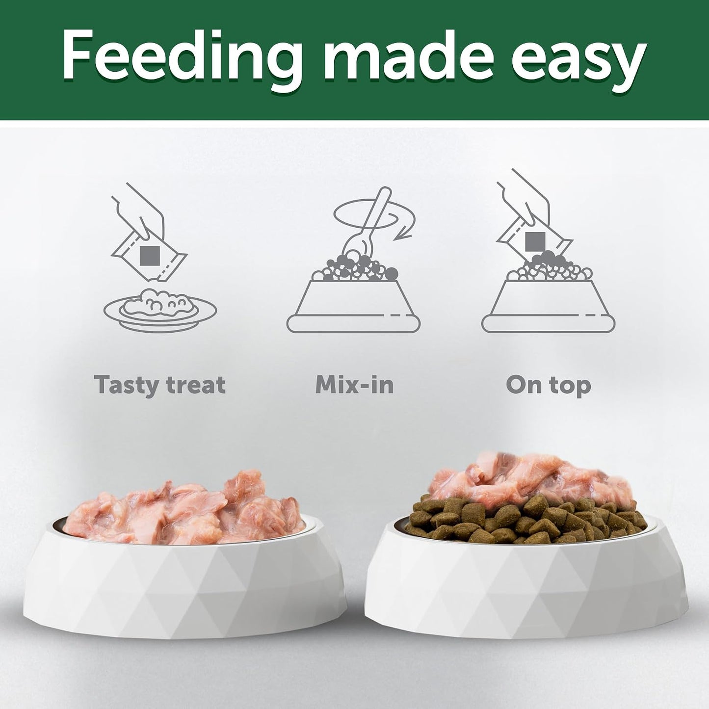 Premium hypoallergenic tuna and sea bass dog food pouch display