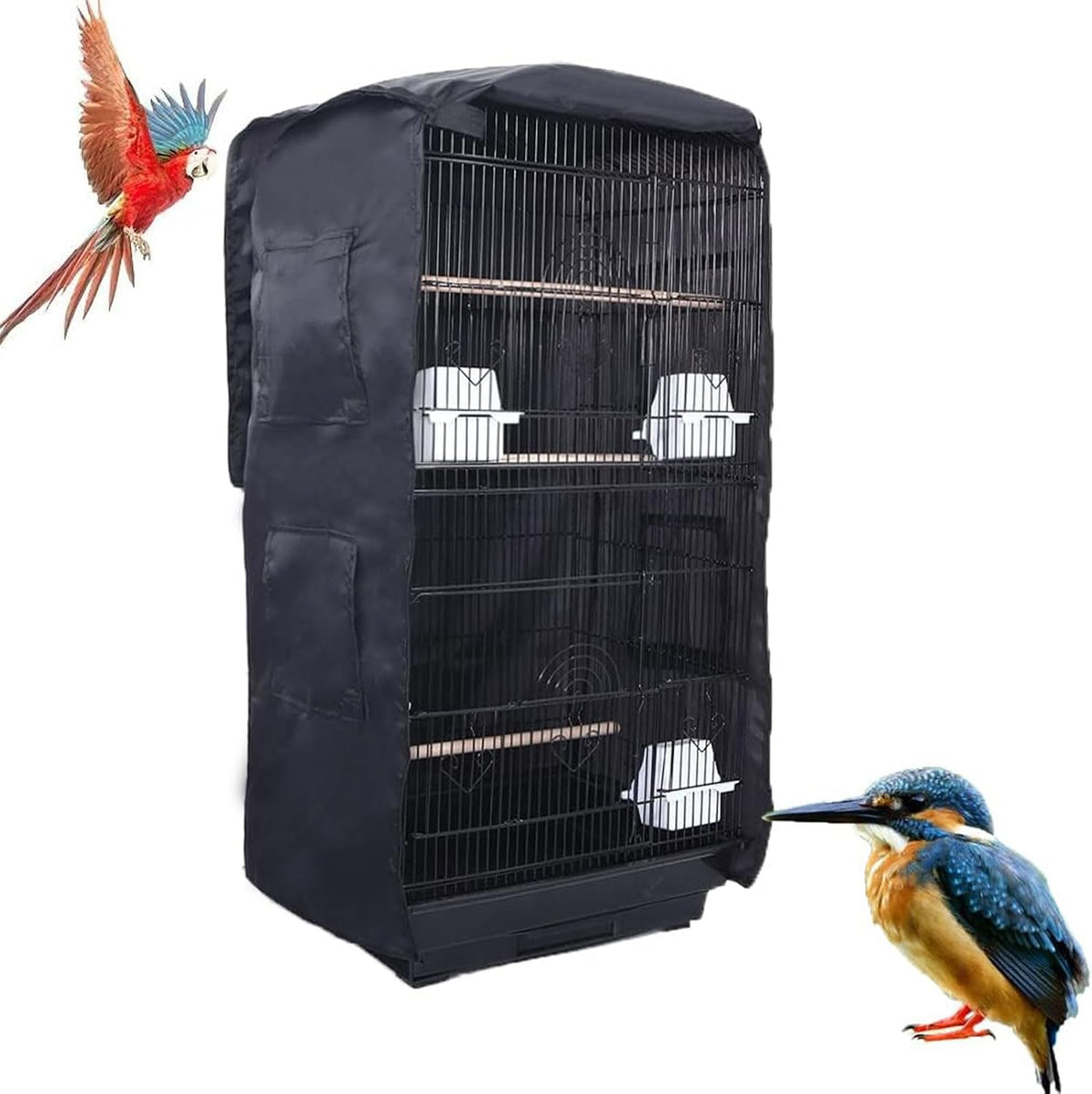 Syooy universal blackout bird cage cover front view on a square bird cage.